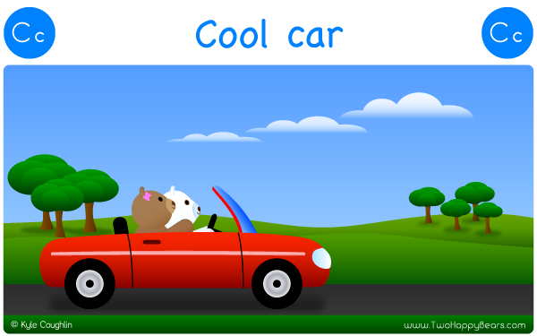 The Two Happy Bears drive a cool car while learning the letters of the alphabet.