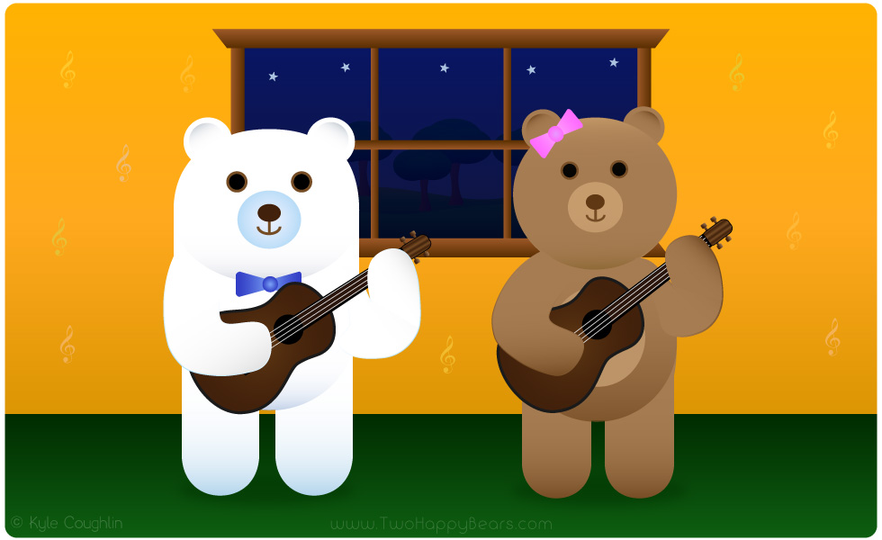 Learn the letter U. The Two Happy Bears are playing the ukulele. Ukulele begins with the letter U.