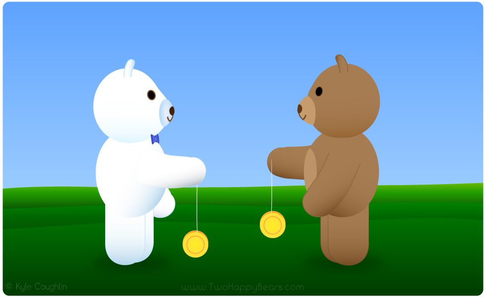 Learn the letter Y. The Two Happy Bears are playing with their yo-yos. Yo-yo begins with the letter Y.