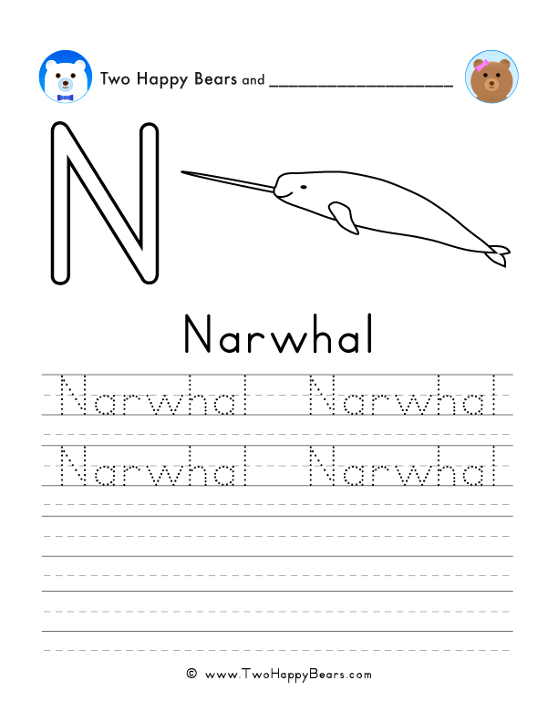 Free printable worksheets for tracing, writing, and coloring words that start with letter N.