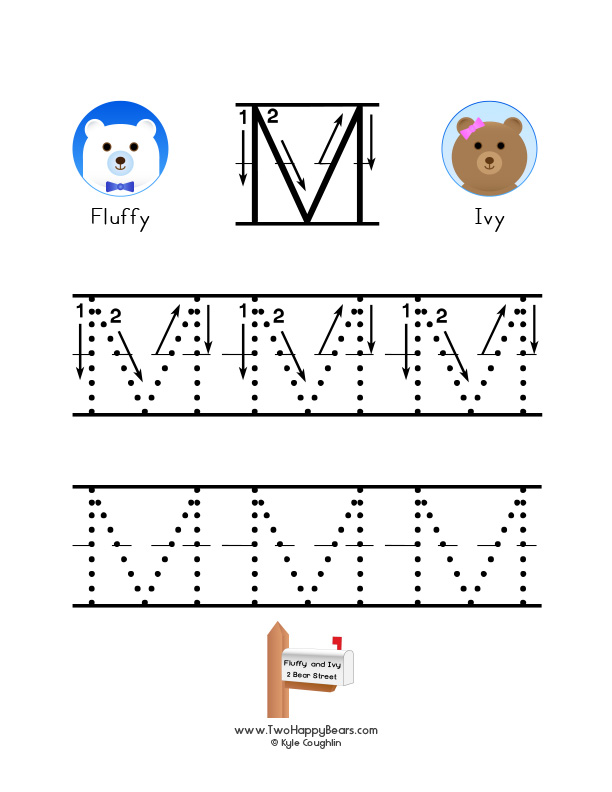 Letter M worksheets to trace and draw